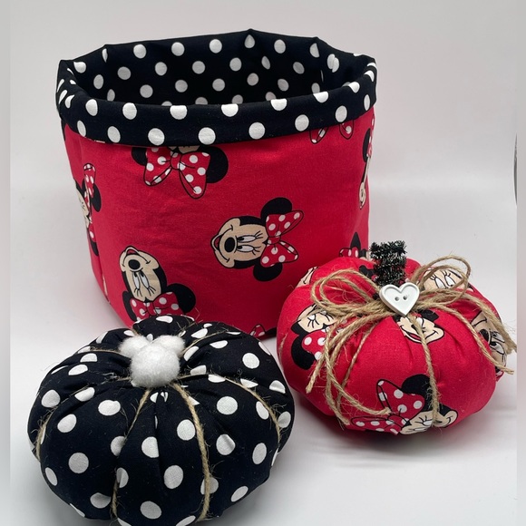 Hand Crafted Other - Set of 2 Minnie Mouse Pumpkins and Matching Basket /Handmade Disney Fall Decor